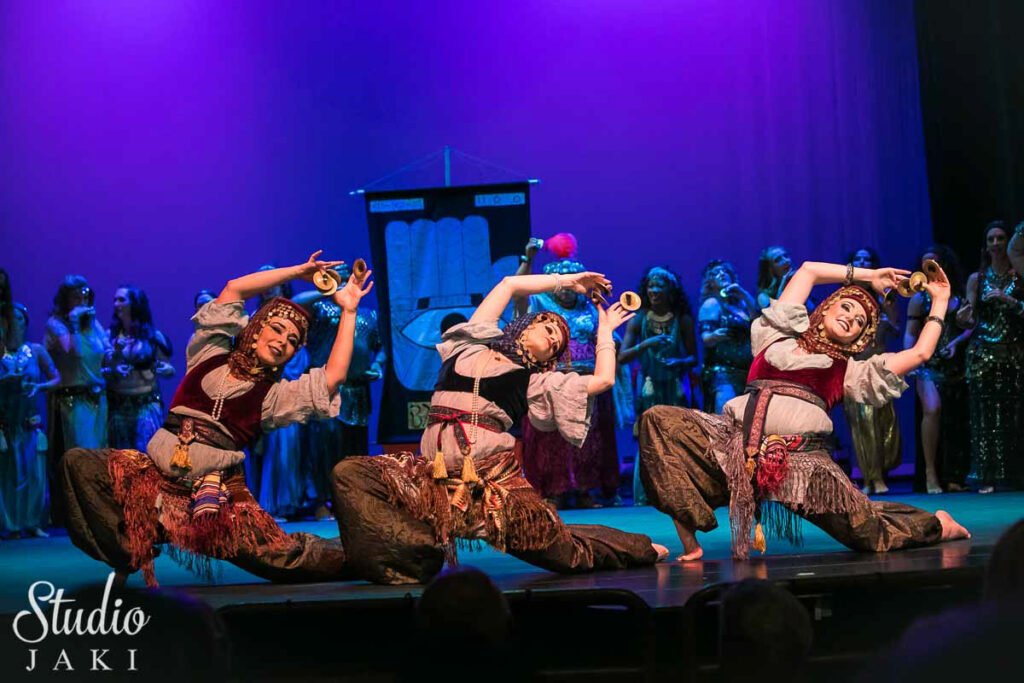 Dancers perform the Karshilama choreography (by Tom "Rashid" Ryan and Suhaila Salimpour), Bal Anat, Atlanta, GA, 2018.

