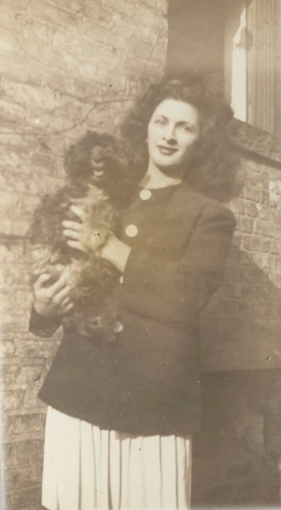 Jamila and her dog Skippy in New York City (ca. 1944).
