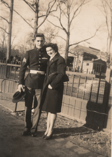 Giuseppi (Joey) Burzi, Jamila's brother, with his wife (1943).
