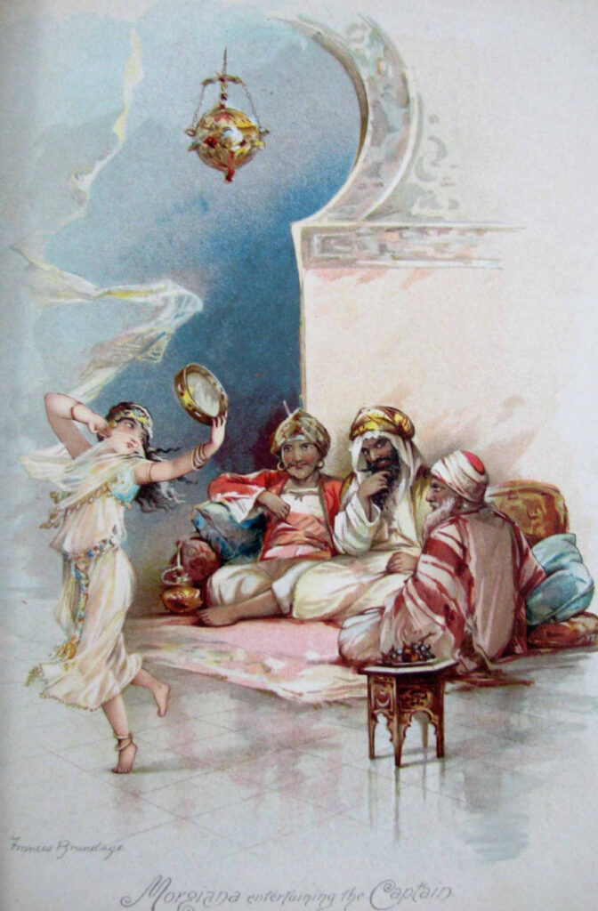 Morgiana Entertaining the Captain, Color Plate by Frances Brundage from The Arabian Nights (1890)