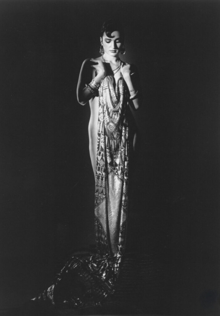 Suhaila Salimpour in 1989 photographed by Francis Delia . The photo is modeled after a famous photoshoot of Josephine Baker by George Hoyningen Huene.