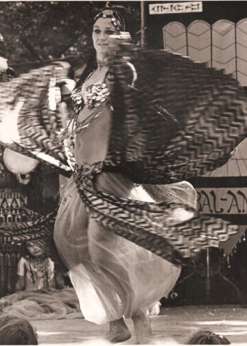 Galya performing as the Bal Anat finale dancer. Jamila and Suhaila can both be seen in the background to the left.